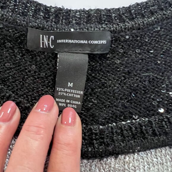 INC Black & Gray Striped Short Sleeve Sweater With Sequins - Picture 9 of 10